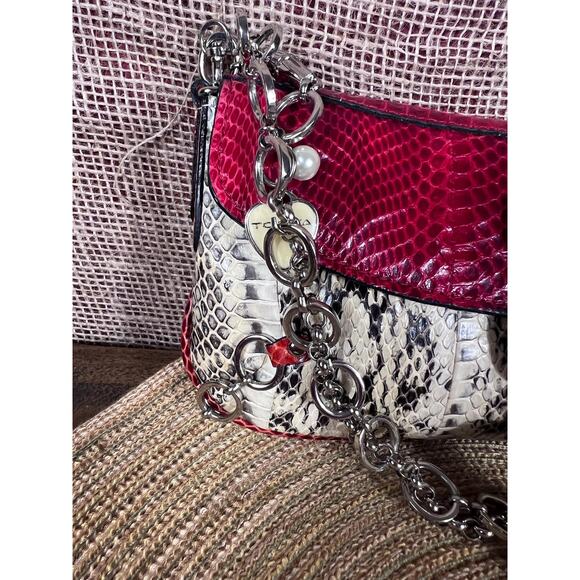 Tosca Blu Shoulder Saddle Bag – Snakeskin Leather Bag, Detachable Jeweled Chain- - Picture 12 of 16